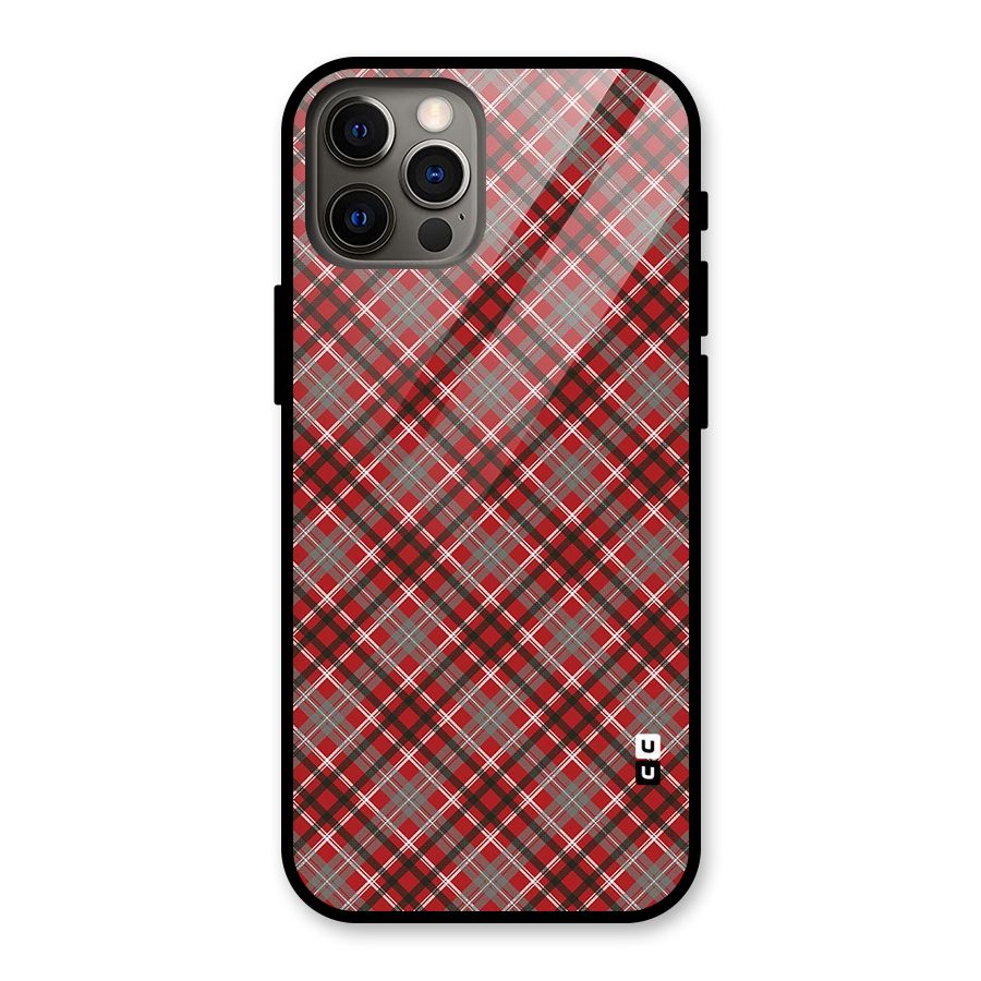 Textile Check Pattern Glass Back Case for iPhone 12 Pro