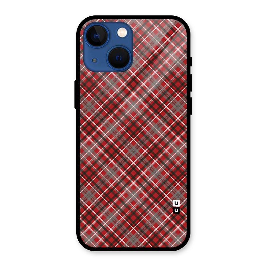 Textile Check Pattern Glass Back Case for iPhone 13 Mini