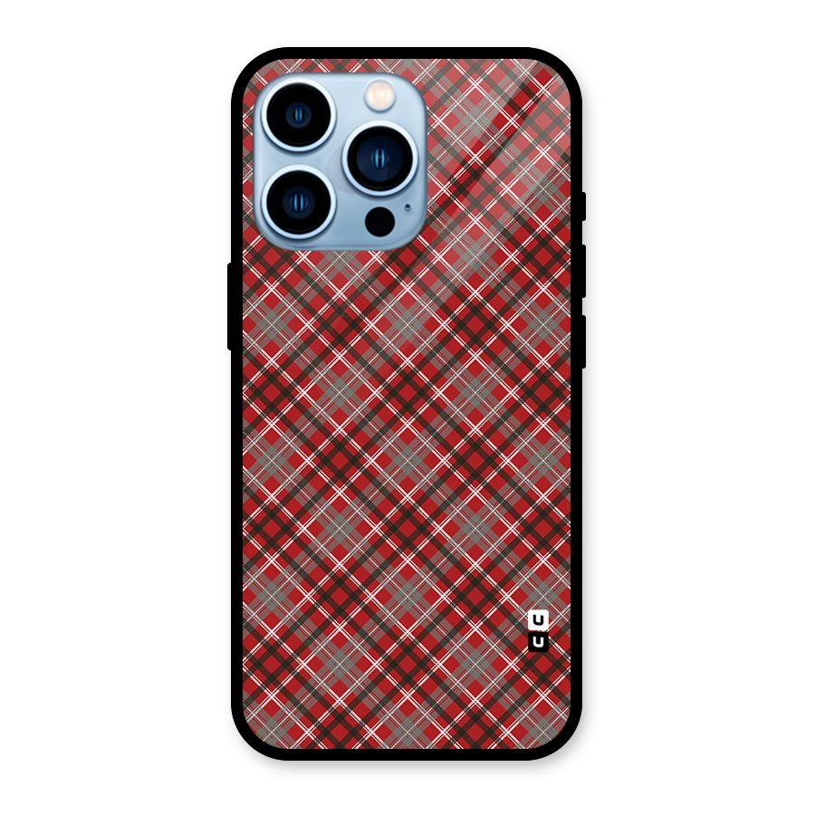 Textile Check Pattern Glass Back Case for iPhone 13 Pro