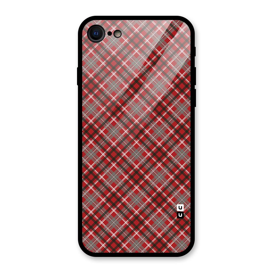 Textile Check Pattern Glass Back Case for iPhone SE 2022