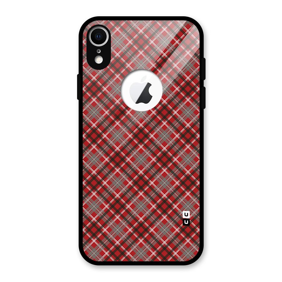 Textile Check Pattern Glass Back Case for iPhone XR Logo Cut