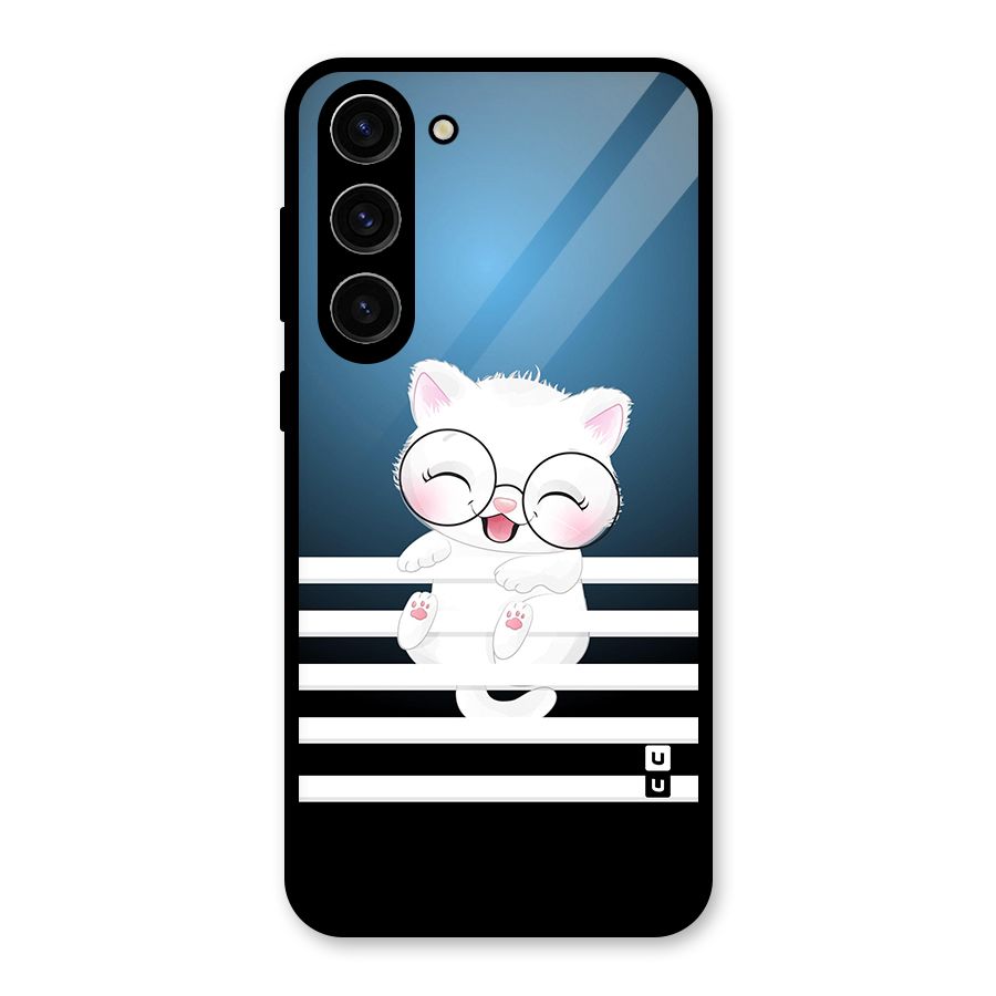 The Cat on Stripes Glass Back Case for Galaxy S23 Plus