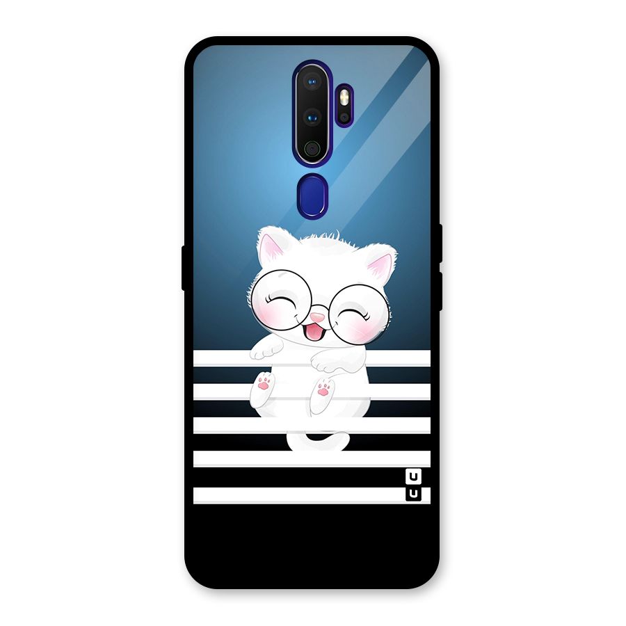 The Cat on Stripes Glass Back Case for Oppo A9 (2020)