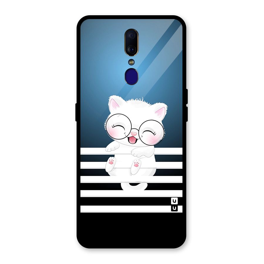 The Cat on Stripes Glass Back Case for Oppo F11