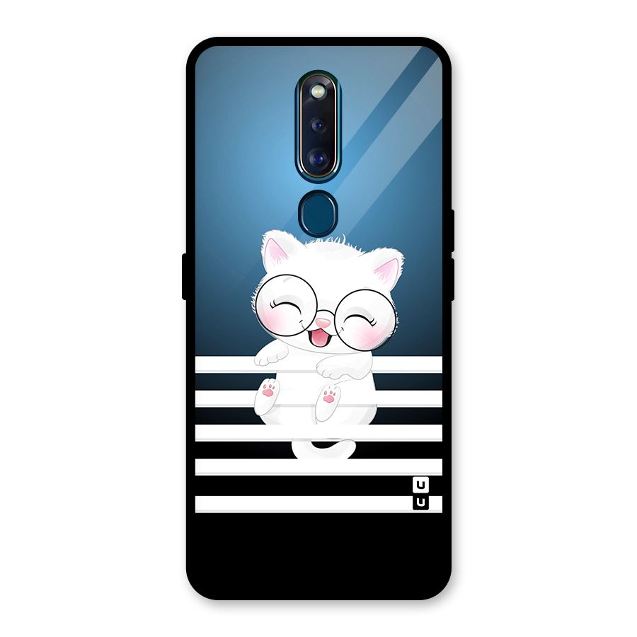The Cat on Stripes Glass Back Case for Oppo F11 Pro