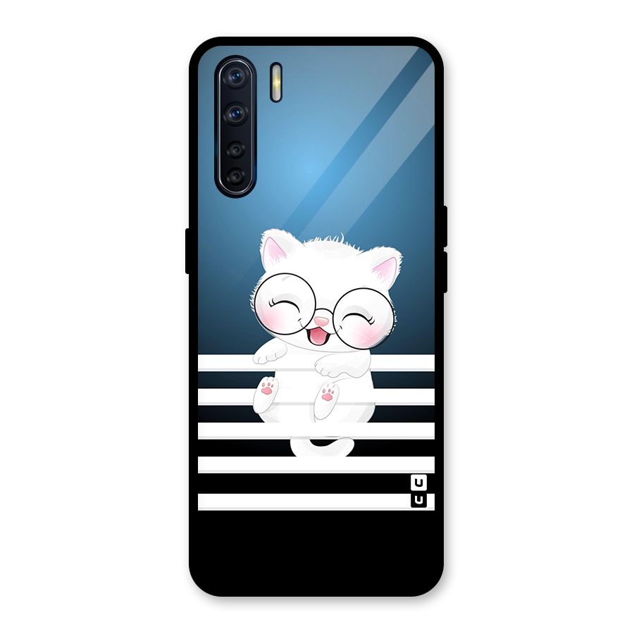 The Cat on Stripes Glass Back Case for Oppo F15