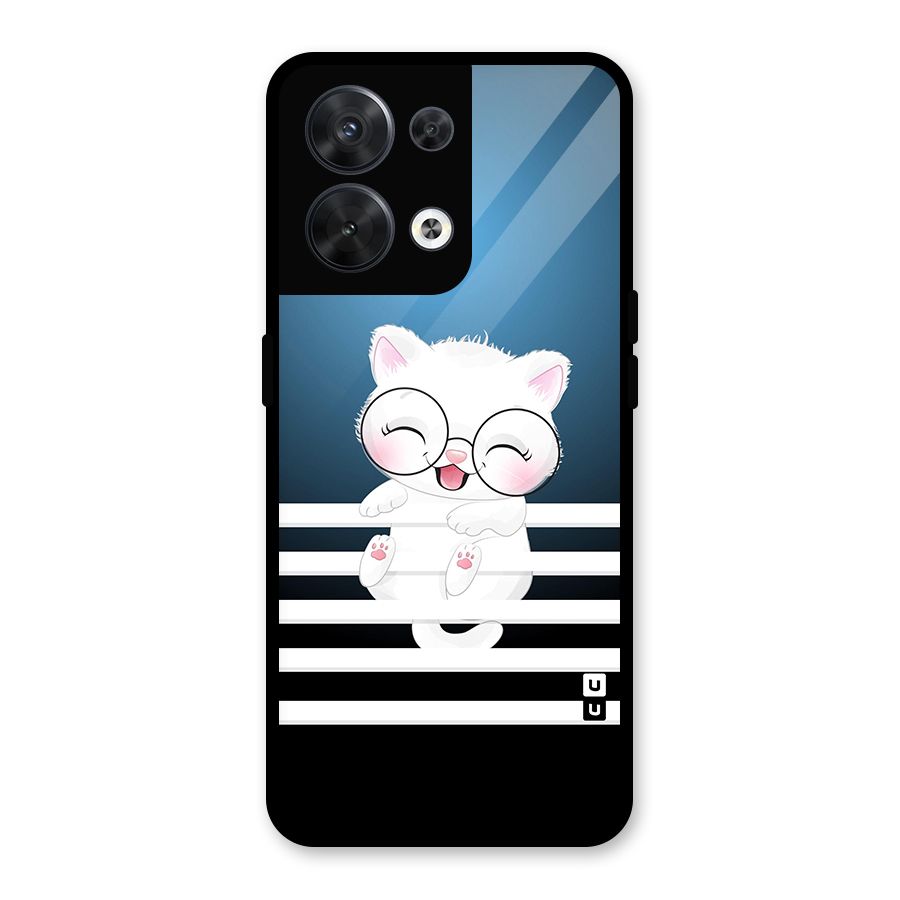 The Cat on Stripes Glass Back Case for Oppo Reno8 5G