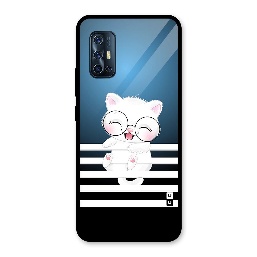 The Cat on Stripes Glass Back Case for Vivo V17