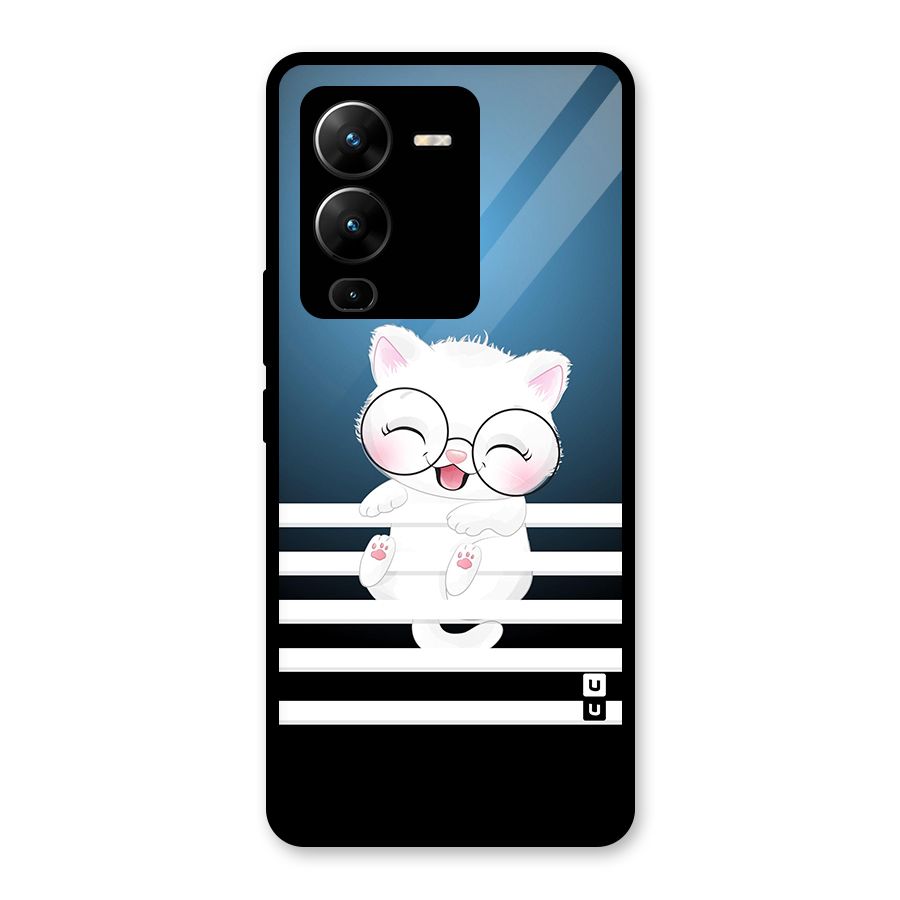 The Cat on Stripes Glass Back Case for Vivo V25 Pro