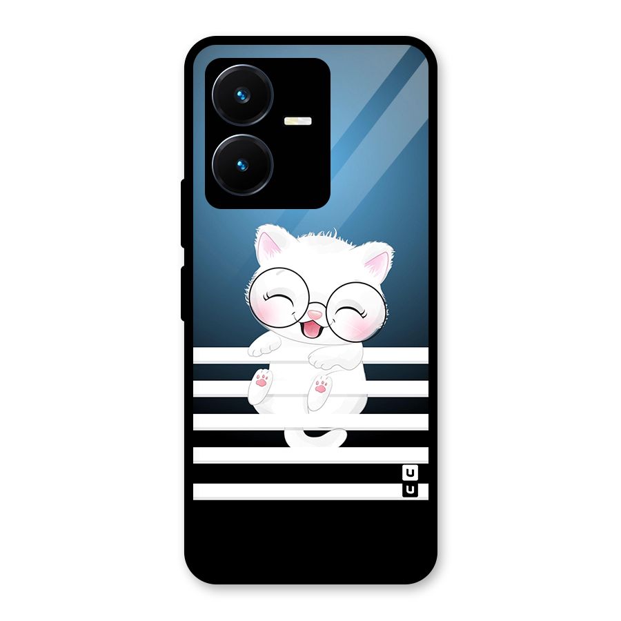 The Cat on Stripes Glass Back Case for Vivo Y22