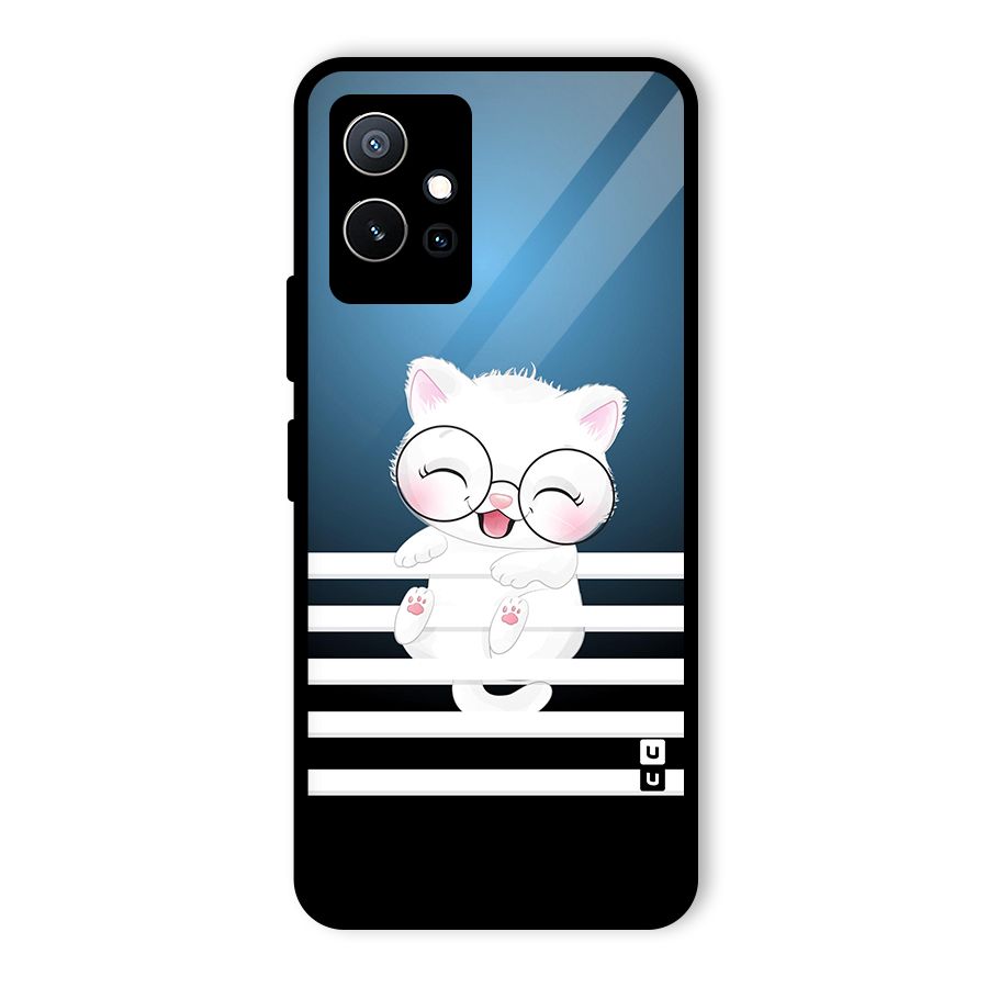 The Cat on Stripes Glass Back Case for Vivo Y75 5G