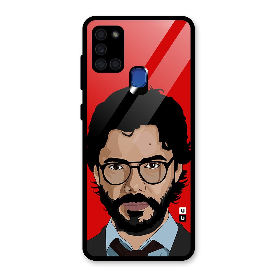 The Professor Illustration Art Glass Back Case for Galaxy A21s