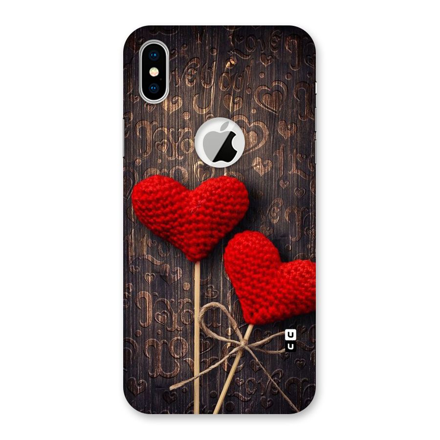 Thread Art Wooden Print Back Case for iPhone XS Logo Cut