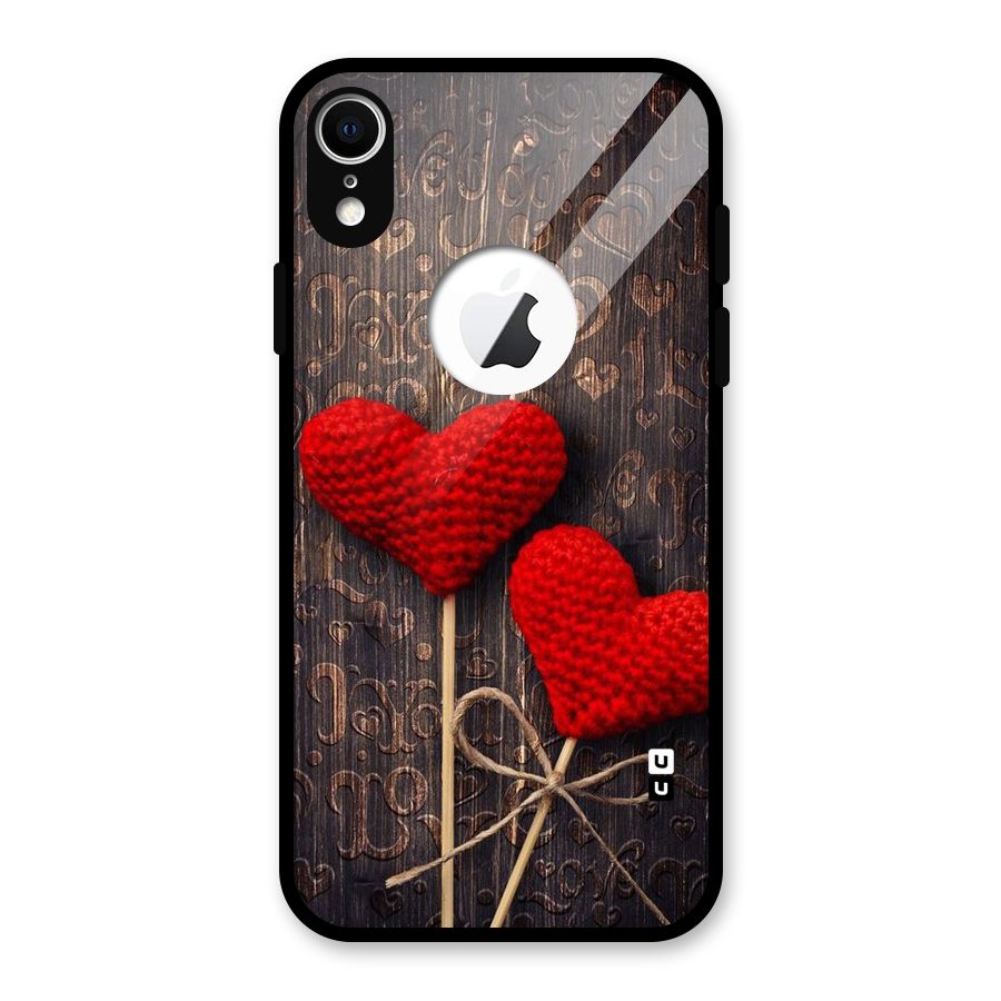 Thread Art Wooden Print Glass Back Case for iPhone XR Logo Cut