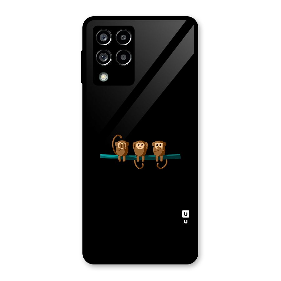 Three Cute Monkeys Glass Back Case for Galaxy M53 5G