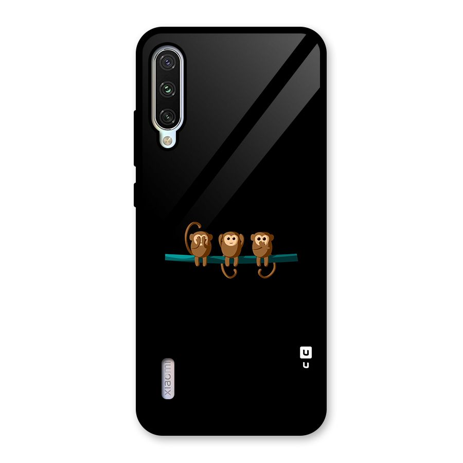 Three Cute Monkeys Glass Back Case for Mi A3