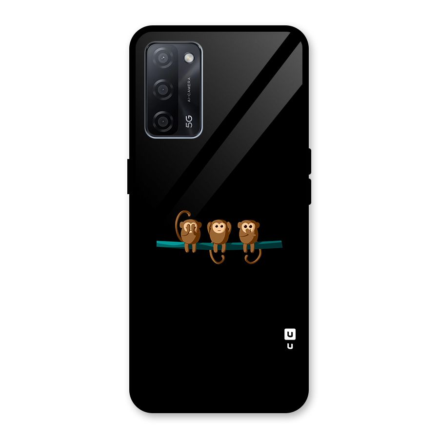Three Cute Monkeys Glass Back Case for Oppo A53s 5G