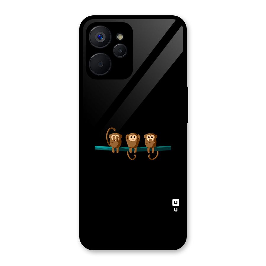 Three Cute Monkeys Glass Back Case for Realme 9i 5G