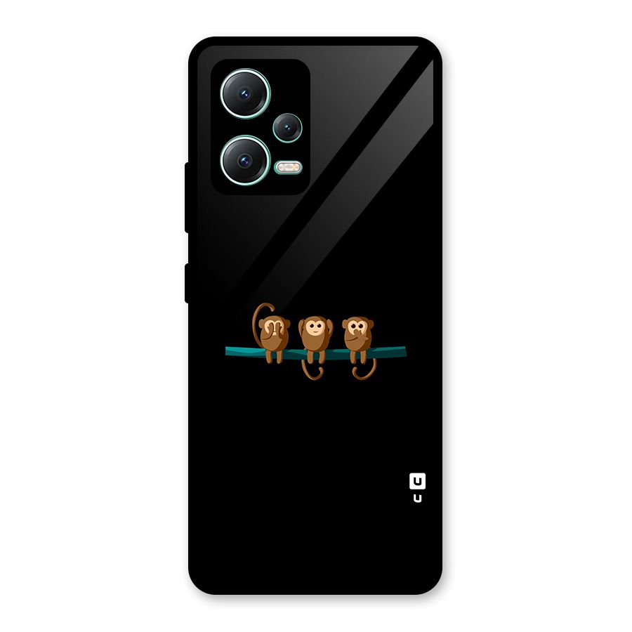 Three Cute Monkeys Glass Back Case for Redmi Note 12 5G