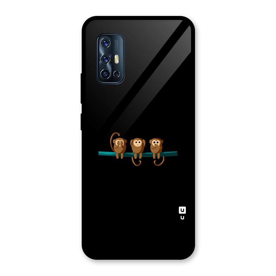 Three Cute Monkeys Glass Back Case for Vivo V17