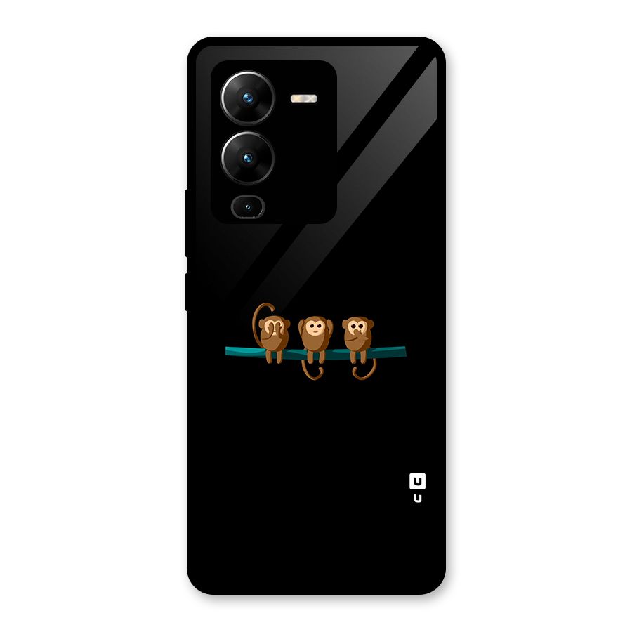 Three Cute Monkeys Glass Back Case for Vivo V25 Pro
