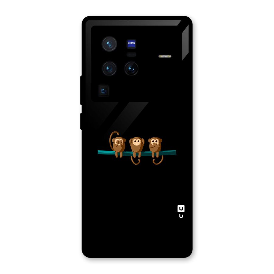 Three Cute Monkeys Glass Back Case for Vivo X80 Pro