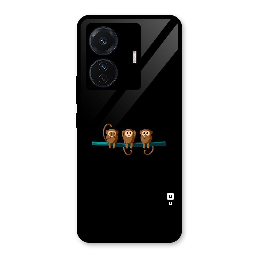 Three Cute Monkeys Glass Back Case for Vivo iQOO Z6 Pro