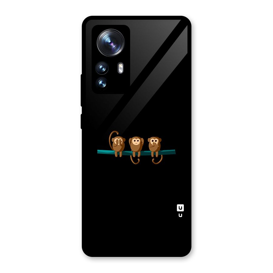 Three Cute Monkeys Glass Back Case for Xiaomi 12 Pro