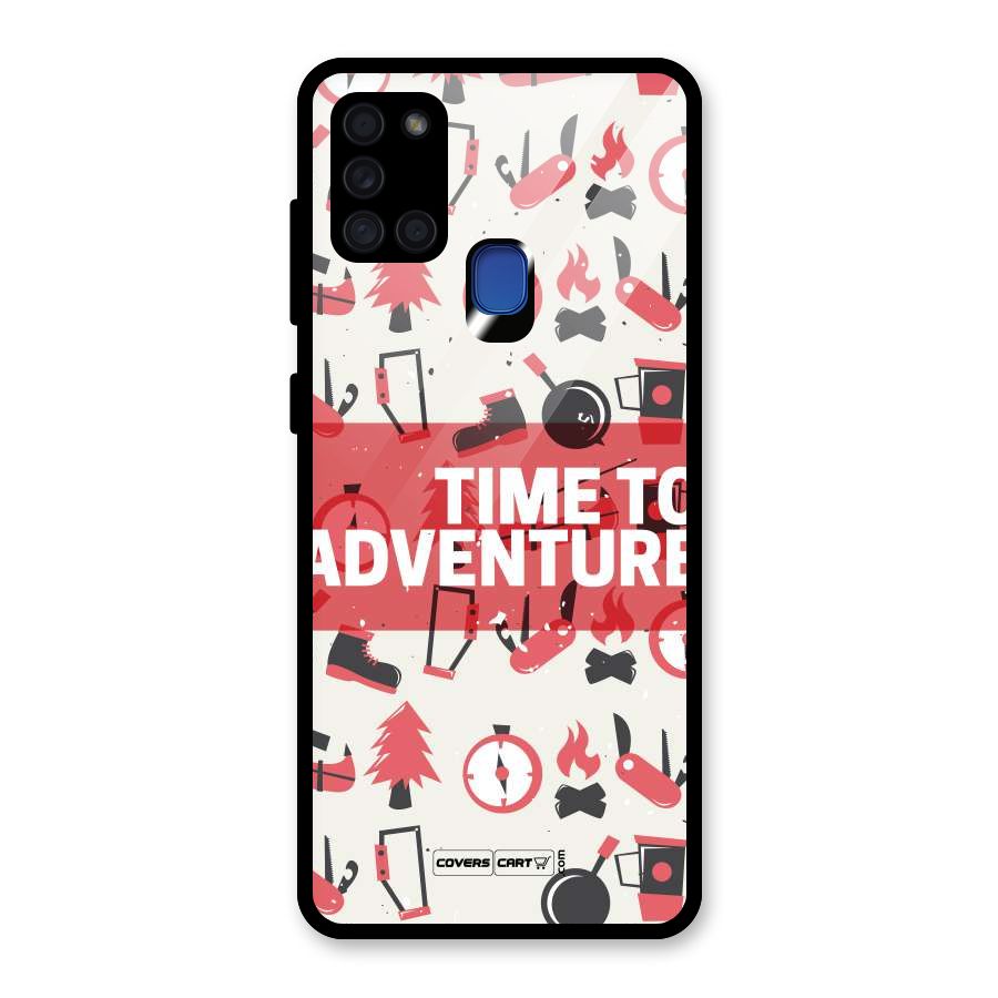 Time To Adventure Radiant Red Glass Back Case for Galaxy A21s