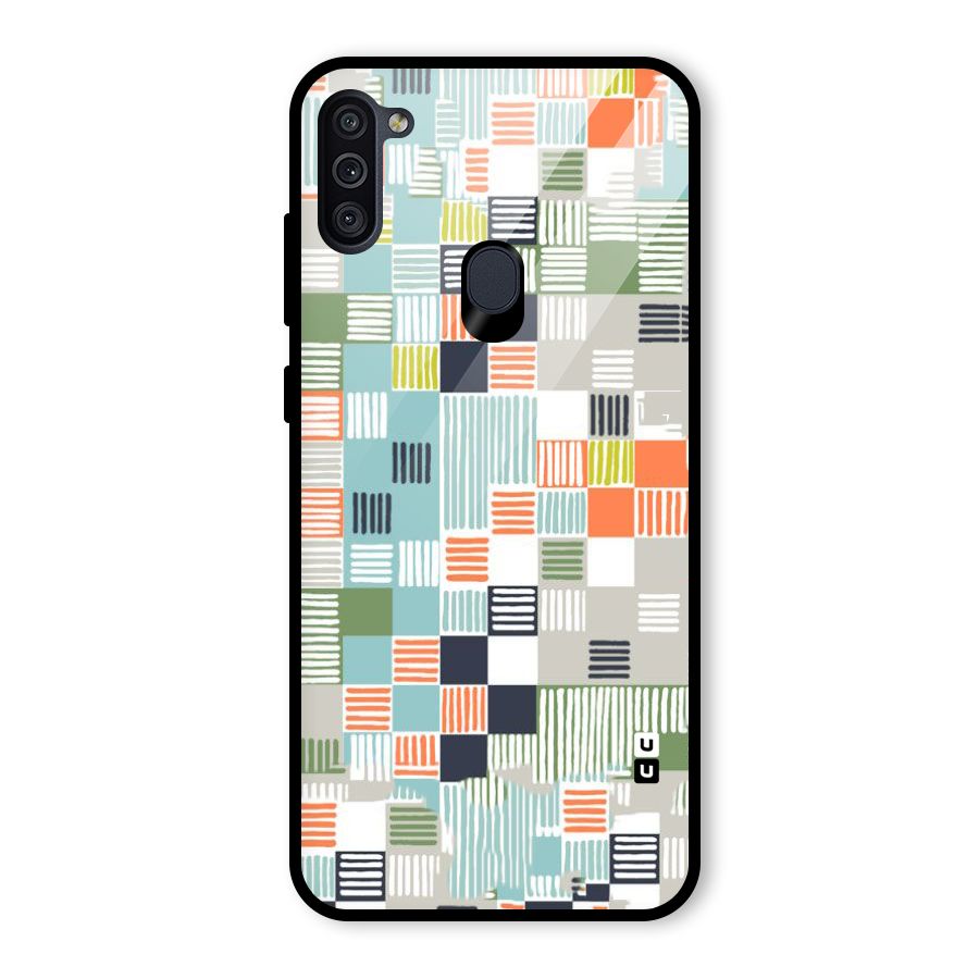 Tiny Boxes Stripes Glass Back Case for Galaxy M11