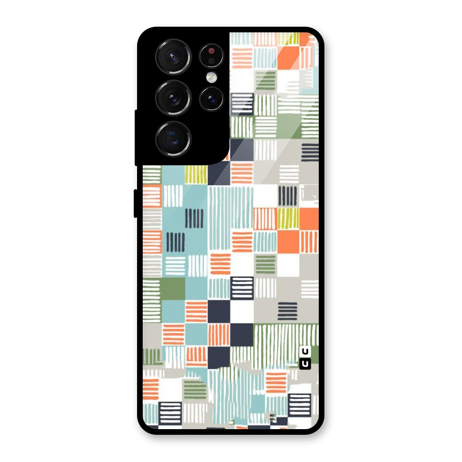 Tiny Boxes Stripes Glass Back Case for Galaxy S21 Ultra 5G