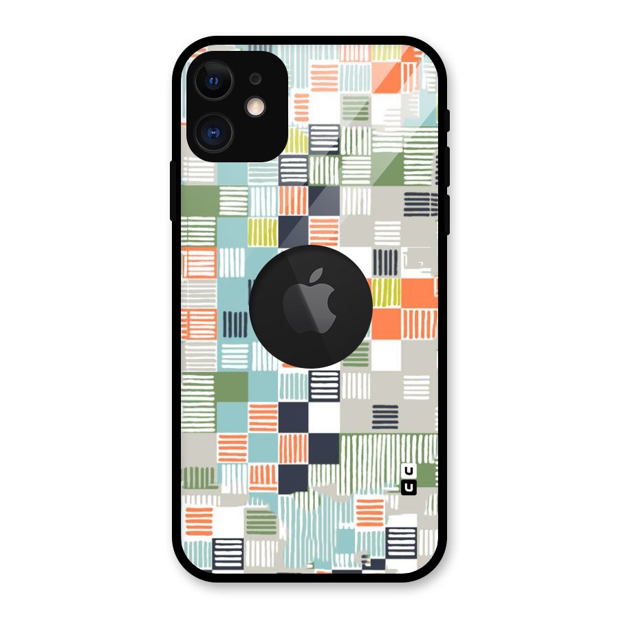 Tiny Boxes Stripes Glass Back Case for iPhone 11 Logo Cut