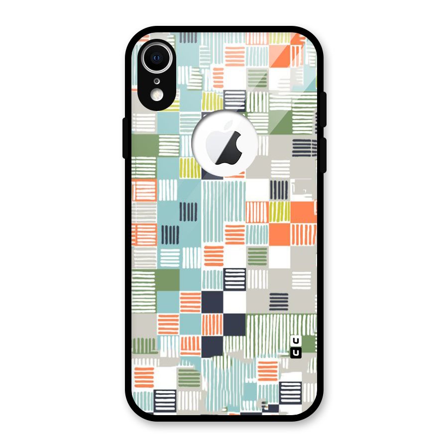 Tiny Boxes Stripes Glass Back Case for iPhone XR Logo Cut