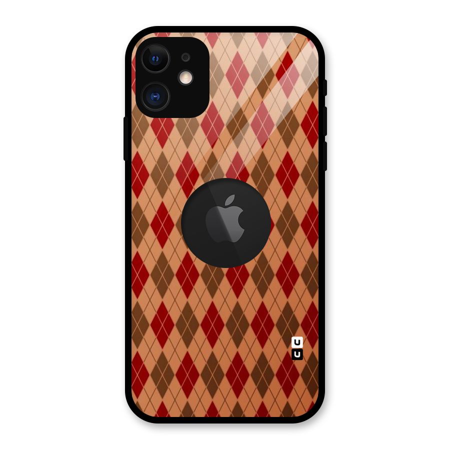Tiny Checks Diamond Glass Back Case for iPhone 11 Logo Cut