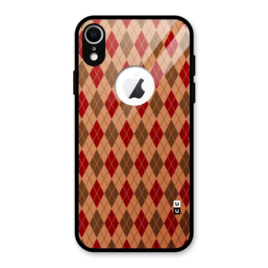 Tiny Checks Diamond Glass Back Case for iPhone XR Logo Cut