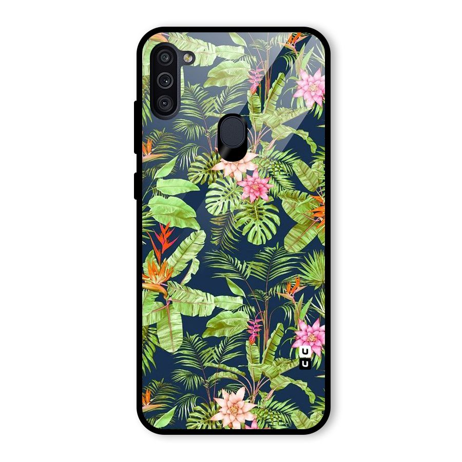 Tiny Flower Leaves Glass Back Case for Galaxy M11