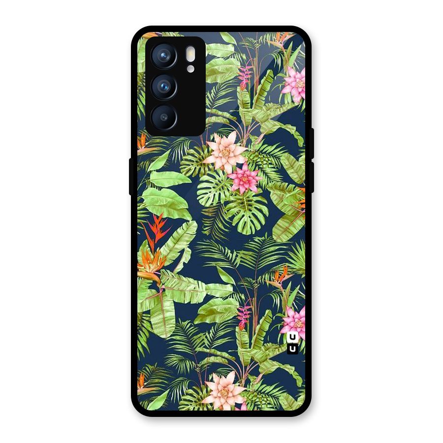 Tiny Flower Leaves Glass Back Case for Oppo Reno6 5G