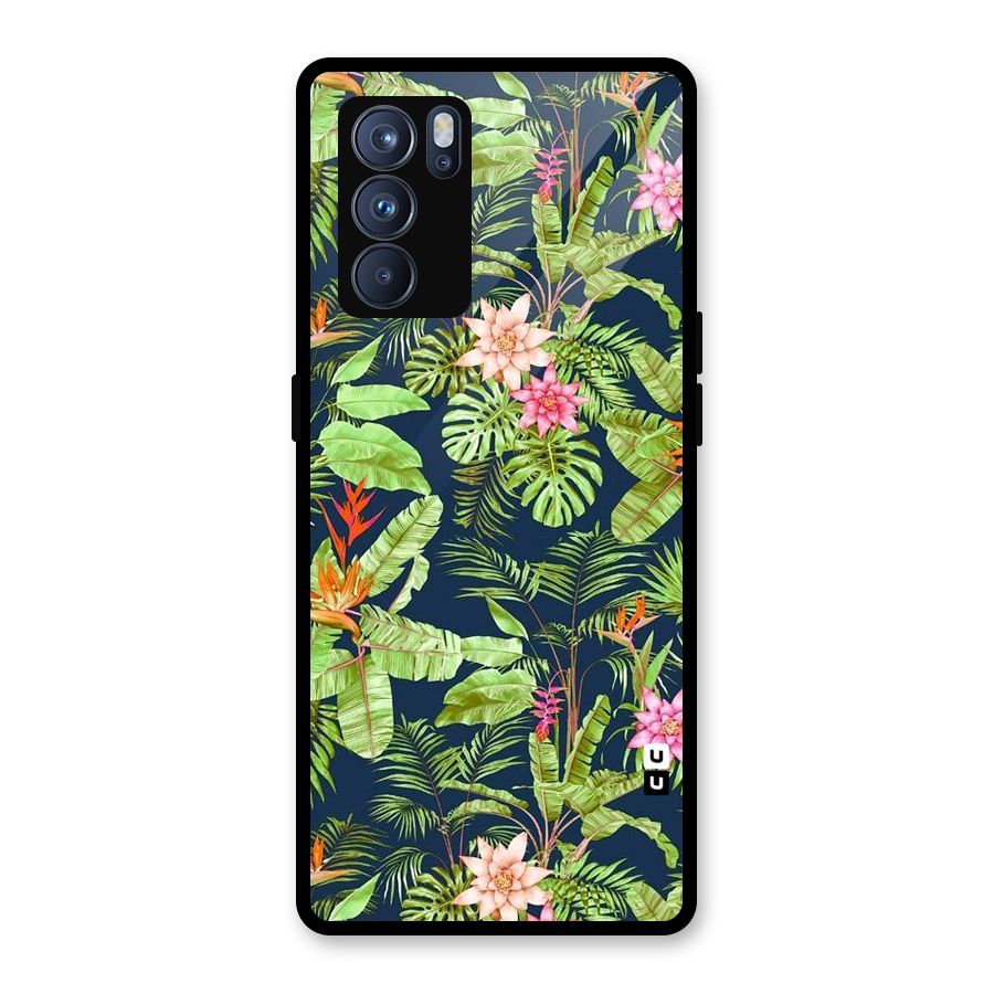 Tiny Flower Leaves Glass Back Case for Oppo Reno6 Pro 5G