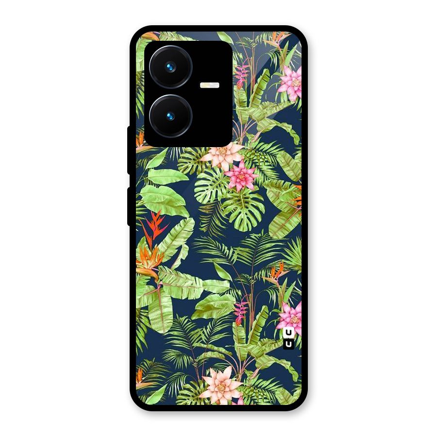 Tiny Flower Leaves Glass Back Case for Vivo Y22