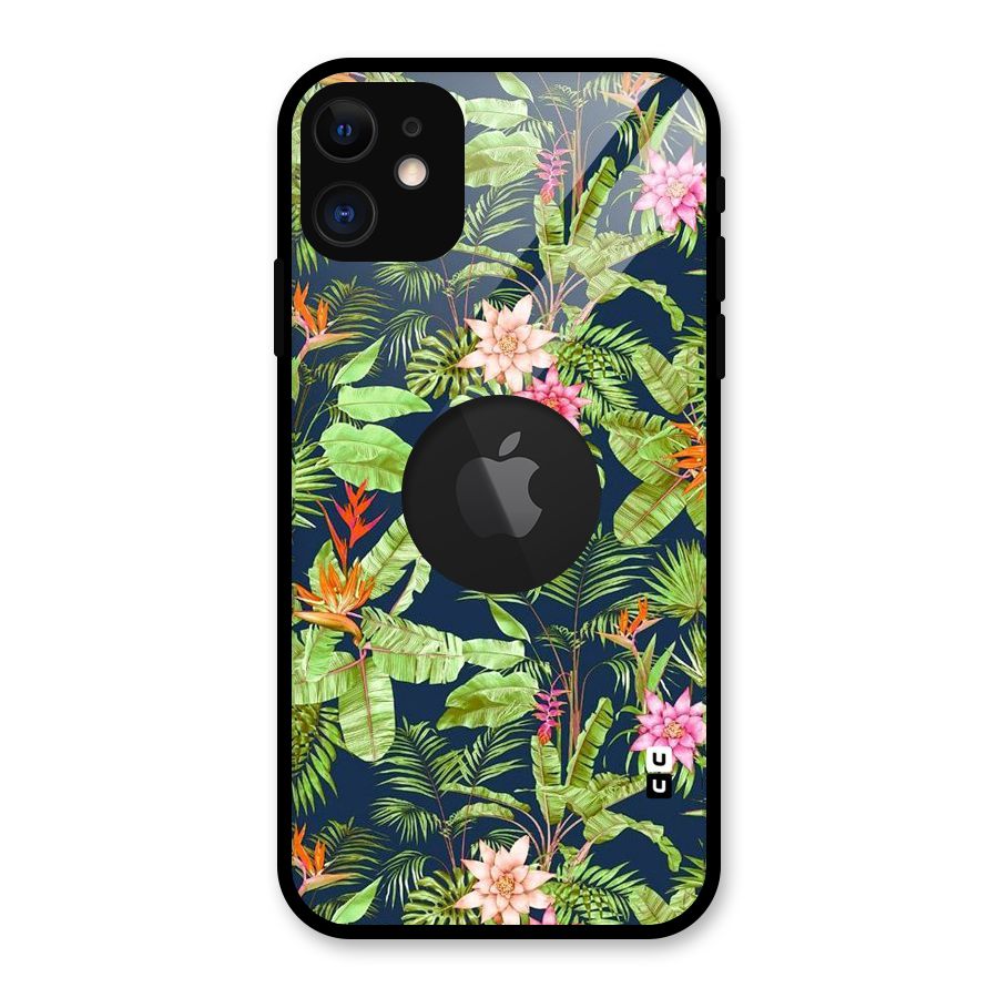 Tiny Flower Leaves Glass Back Case for iPhone 11 Logo Cut