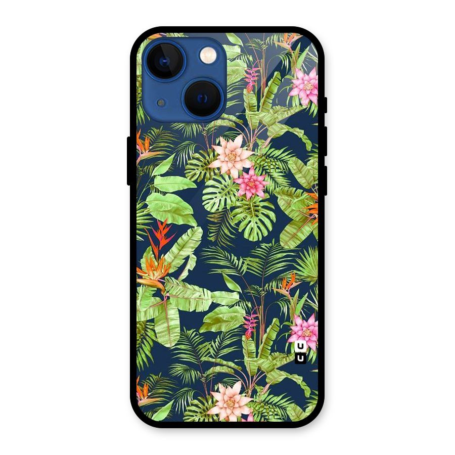 Tiny Flower Leaves Glass Back Case for iPhone 13 Mini