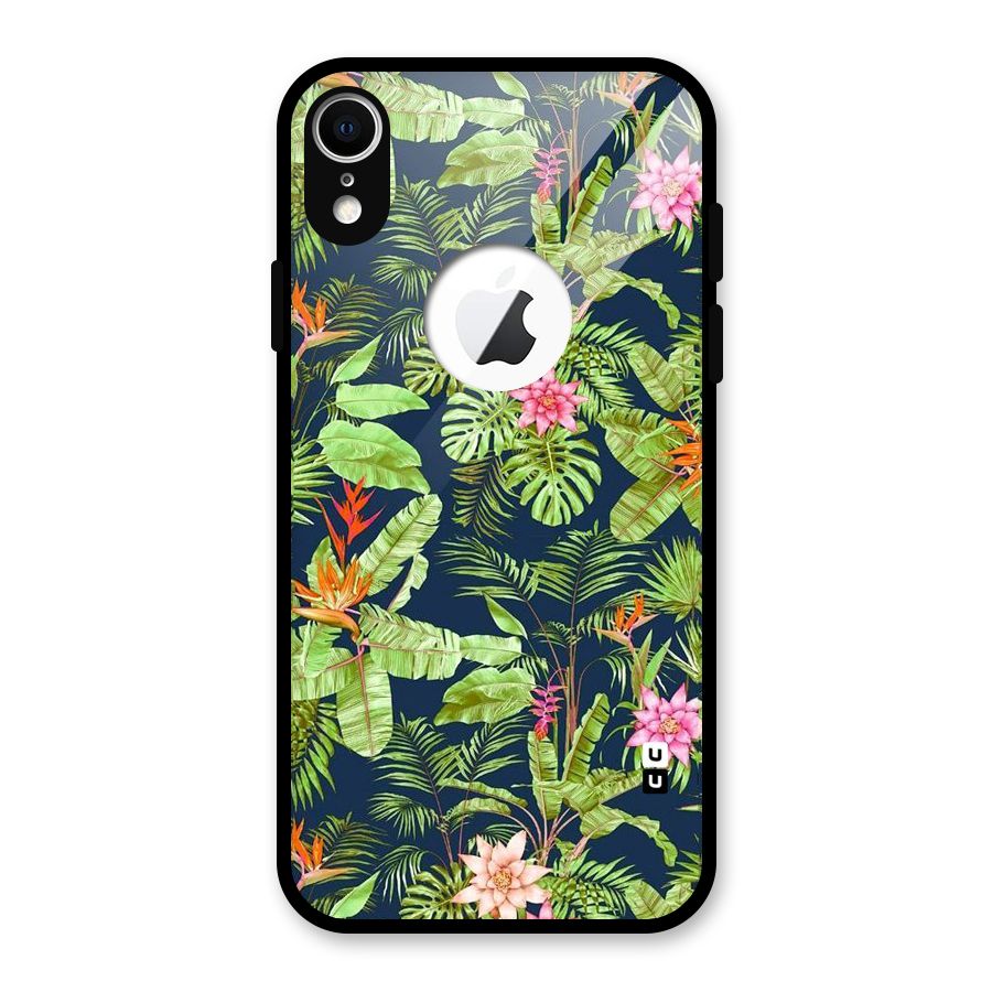 Tiny Flower Leaves Glass Back Case for iPhone XR Logo Cut