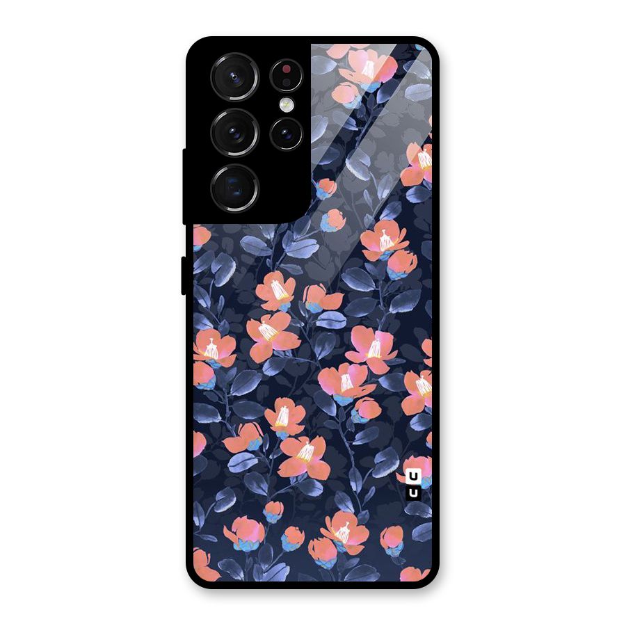 Tiny Peach Flowers Glass Back Case for Galaxy S21 Ultra 5G