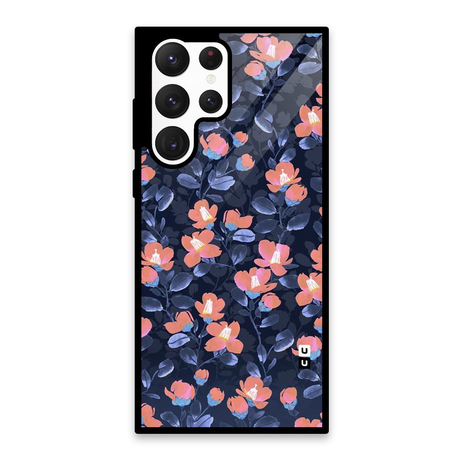Tiny Peach Flowers Glass Back Case for Galaxy S22 Ultra 5G