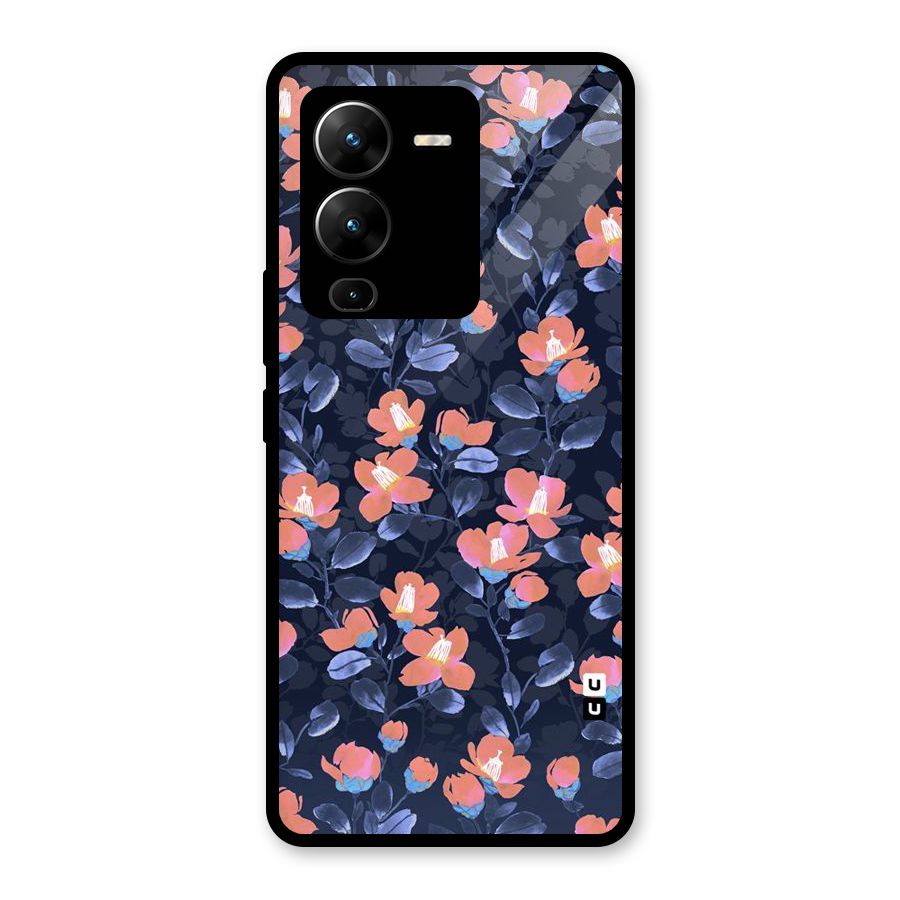 Tiny Peach Flowers Glass Back Case for Vivo V25 Pro