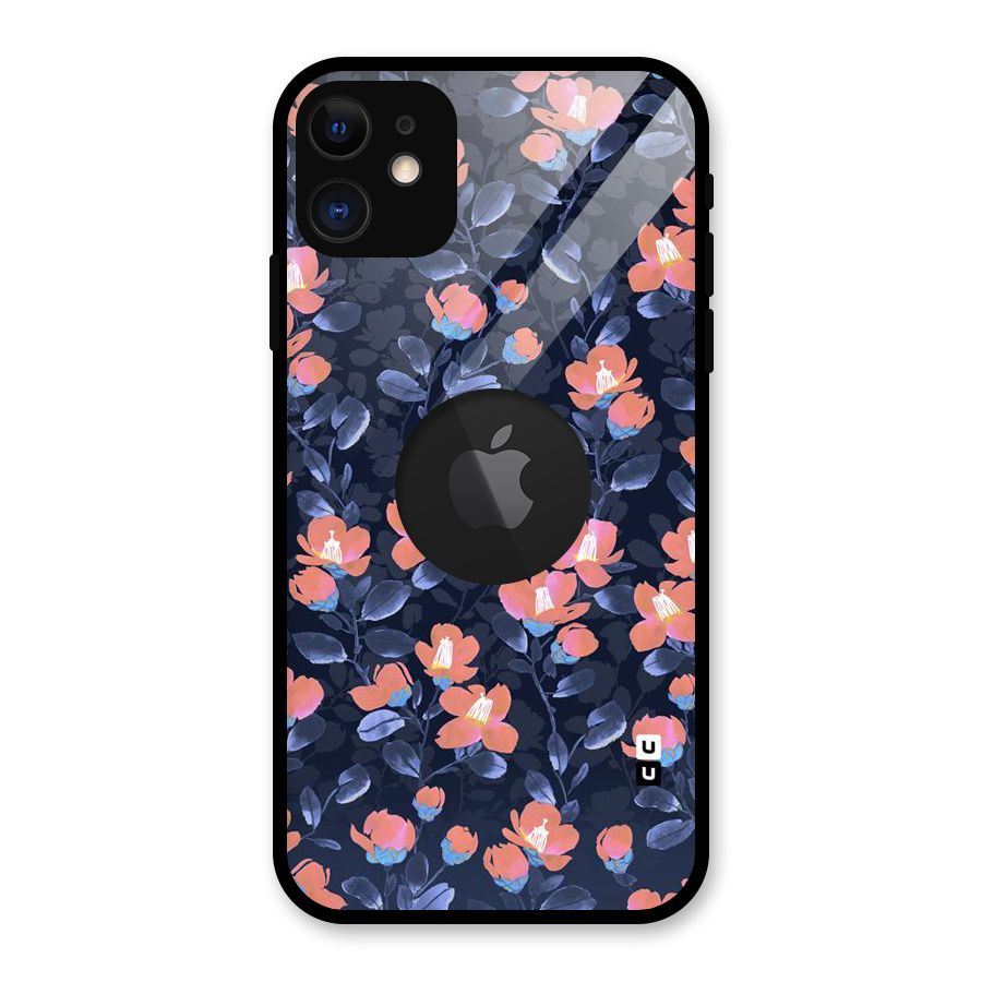 Tiny Peach Flowers Glass Back Case for iPhone 11 Logo Cut