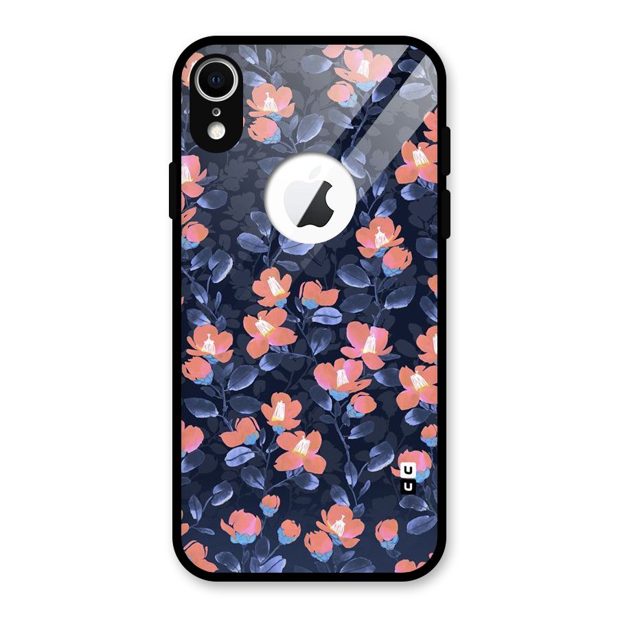 Tiny Peach Flowers Glass Back Case for iPhone XR Logo Cut