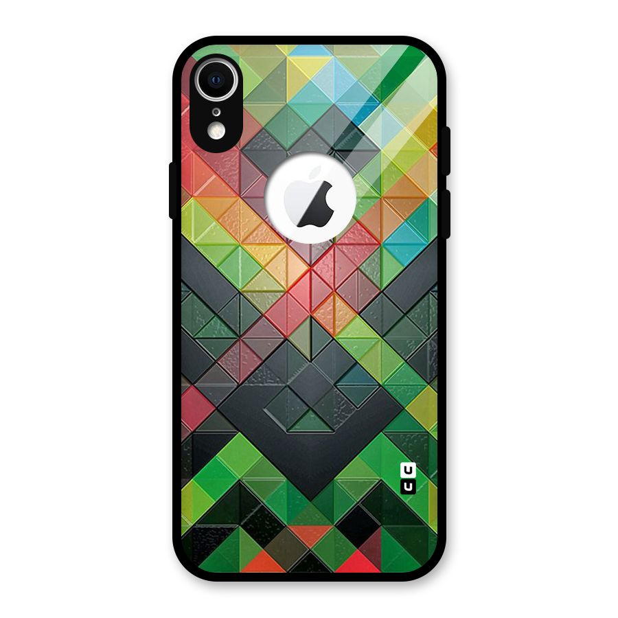 Too Much Colors Pattern Glass Back Case for iPhone XR Logo Cut