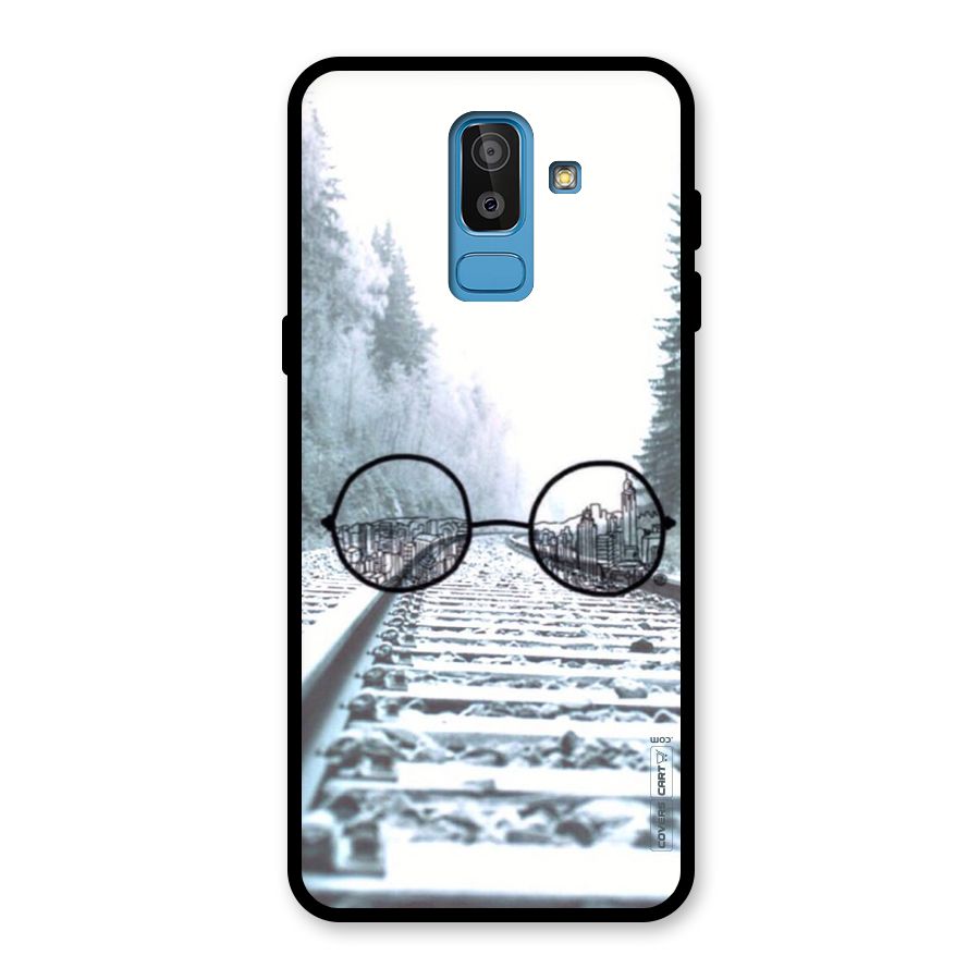 Tracks And Specs Glass Back Case for Galaxy J8
