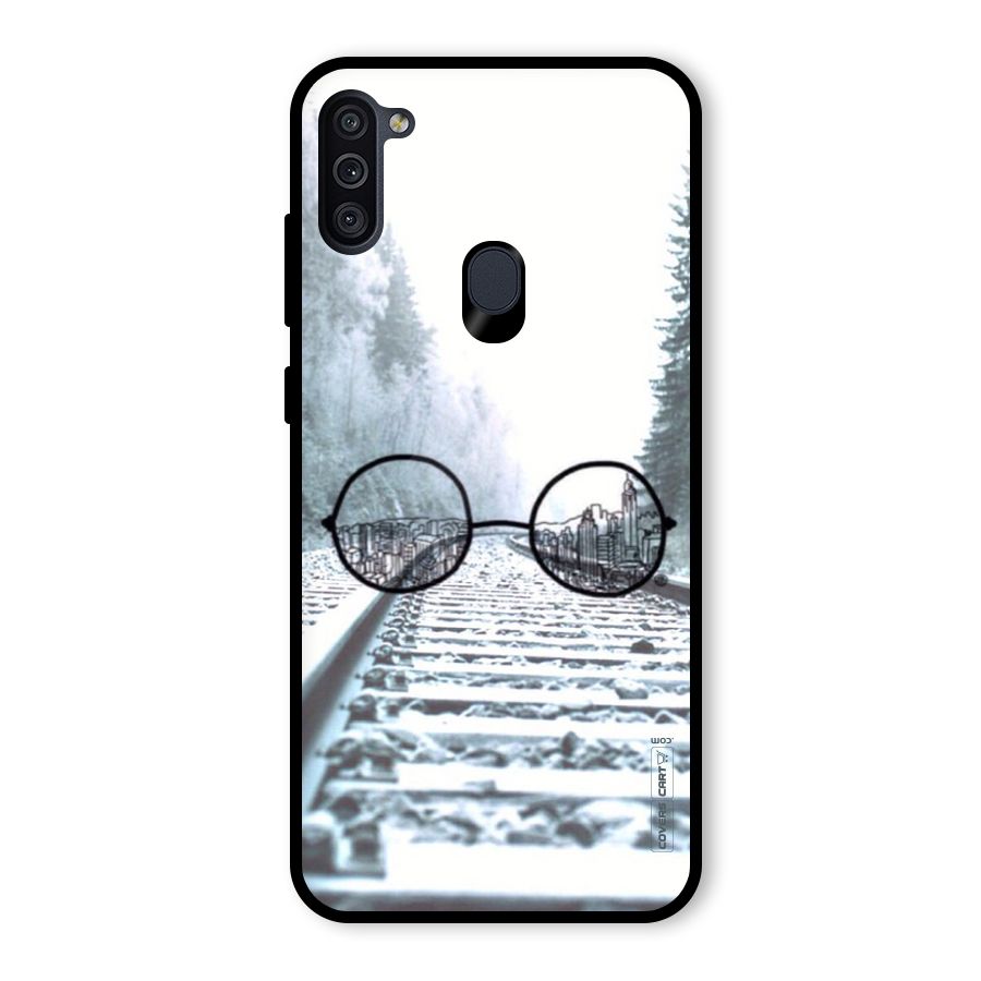 Tracks And Specs Glass Back Case for Galaxy M11